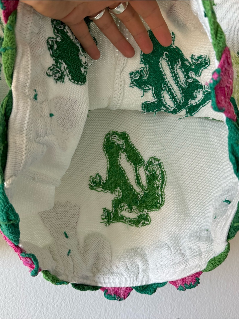 Vintage Janes Closet Frog Lily Pad Sequin Cardigan Sweater Art to Wear - Picture 9 of 12